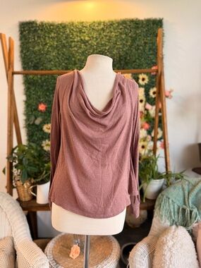 Free People Dusty Rose Cowl Neck Lightweight Sweater